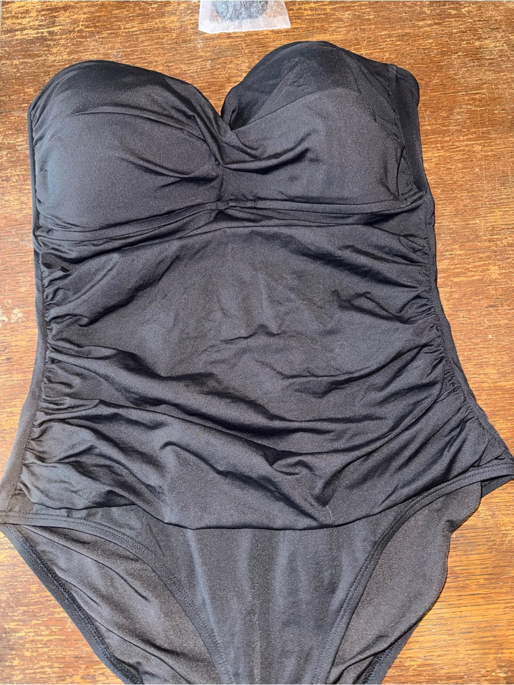 EUC Anne Cole black bandeau one piece twist front shirred swim suit size 12 - Picture 6 of 10